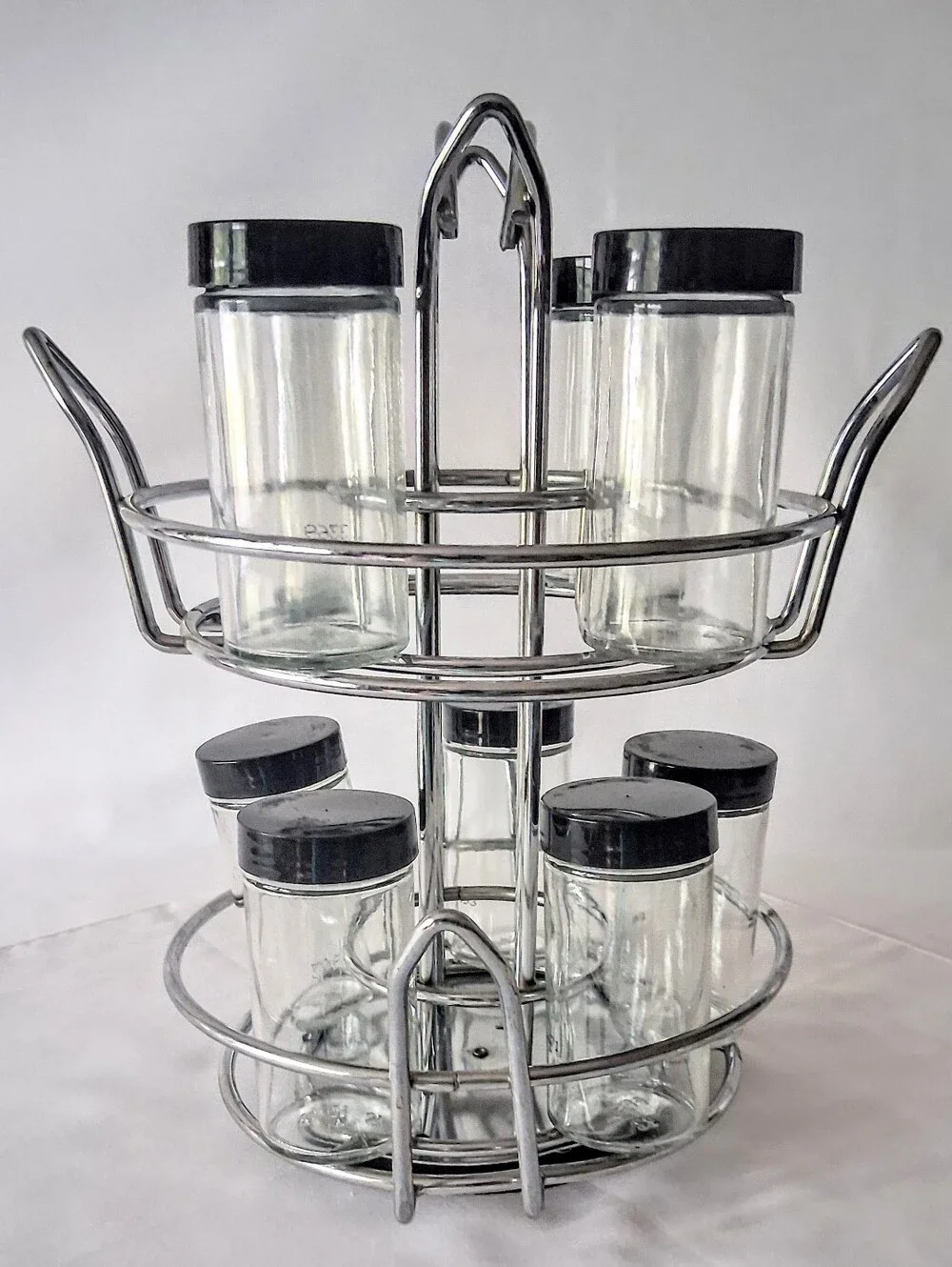 Vintage Chrome Spice Rack & Glass Jars - Lazy Susan Base